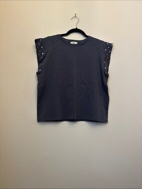 Entro Anthropologie Flutter Sleeveless Stud-Detail Boxy Top Charcoal Sz S